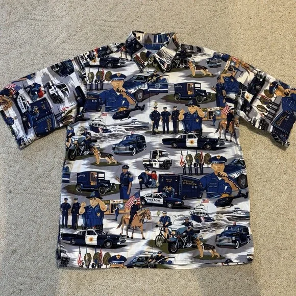 Reyn Spooner Mens Police Law AllOver Print Button Shirt M -Hawaiian Traditionals - Picture 3 of 9
